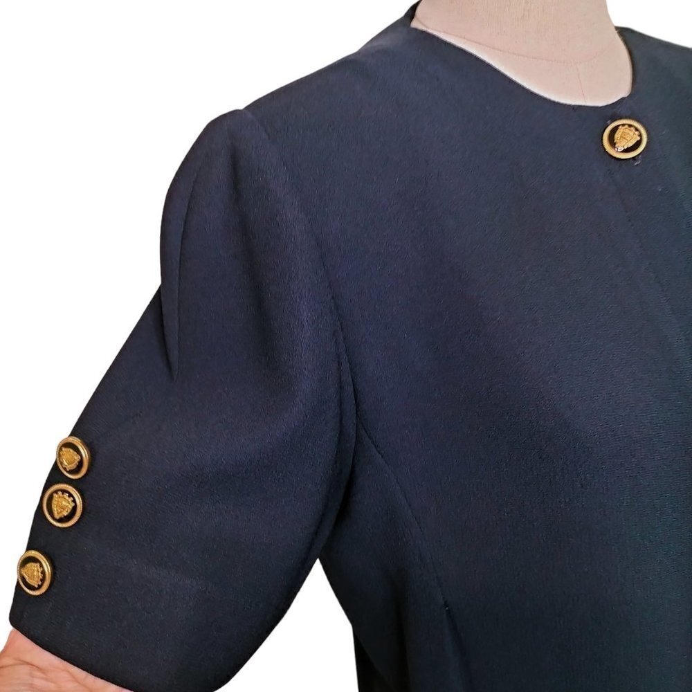 (304) Vintage Liz Claiborne Black Midi Shirt Dress Size 14 - Picture 3 of 6
